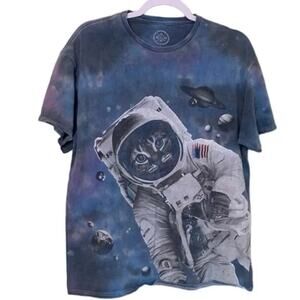 DOM Blue Tie Dye Galaxy Astronaut Novelty
Cat Tee Size Large